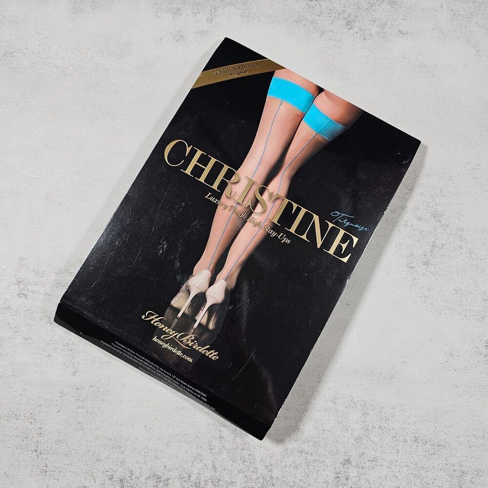 Honey Birdette Christine Turquoise Sheer Stay Up Seamed Stockings Size M